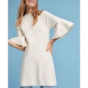 Anthropologie Moth Cream Sweater Dress Bell Sleeve A Line Lagenlook Size S